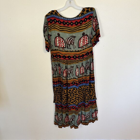 Vtg Bila Womens Maxi Dress Multicolor Animal Tribal Print Rayon Small Ethnic - Picture 6 of 8